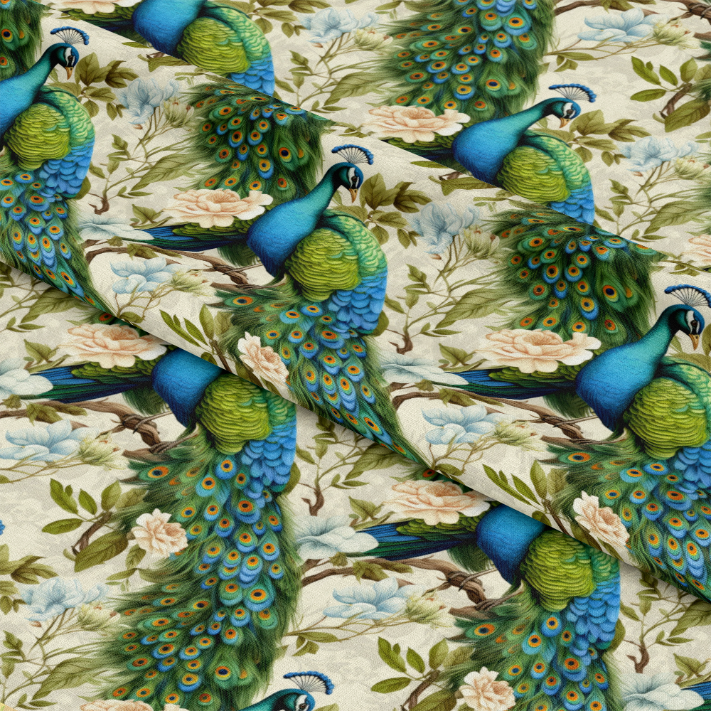 Watercolor Peacocks Pattern 10 Quilting Cotton Fabric