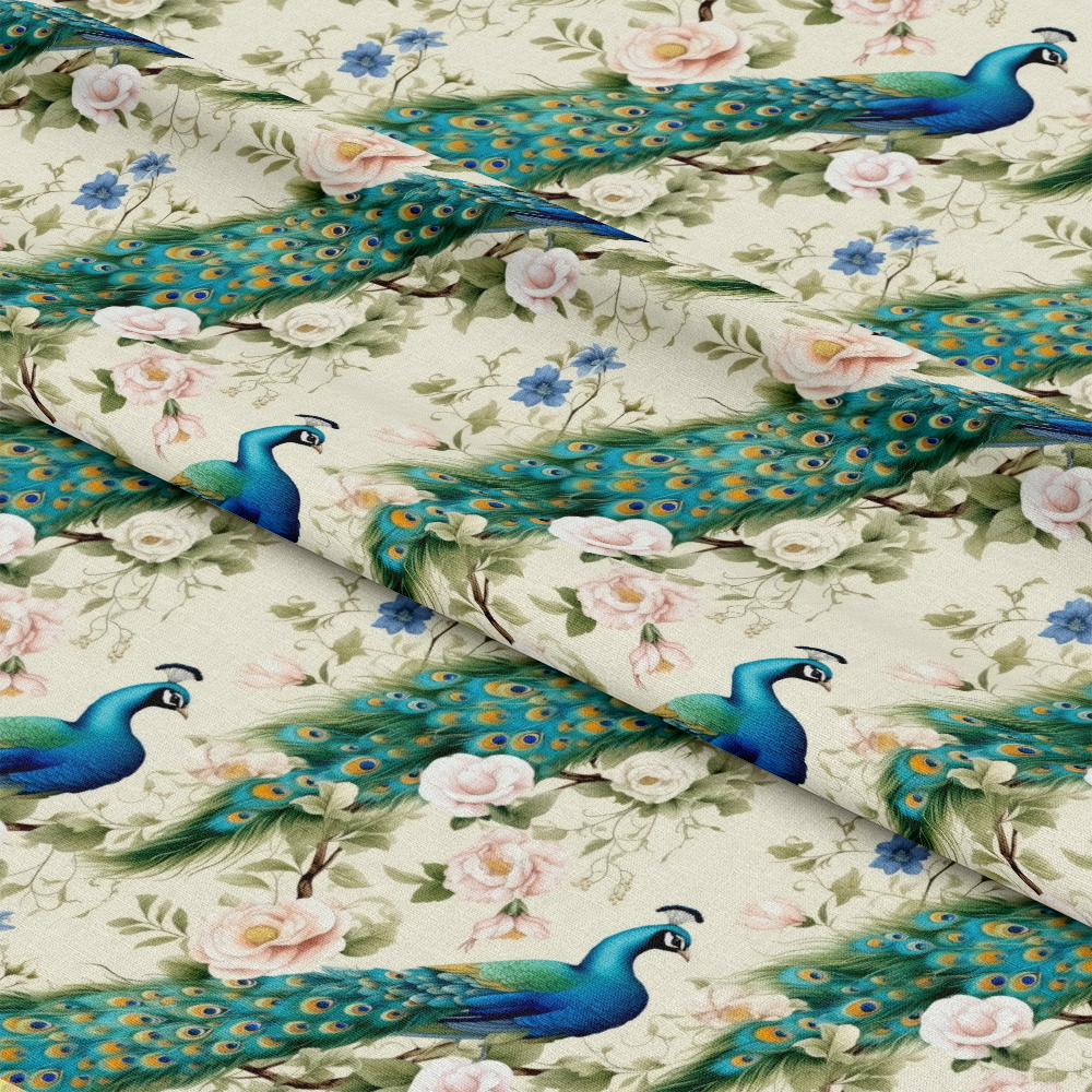 Watercolor Peacocks Pattern 11 Quilting Cotton Fabric
