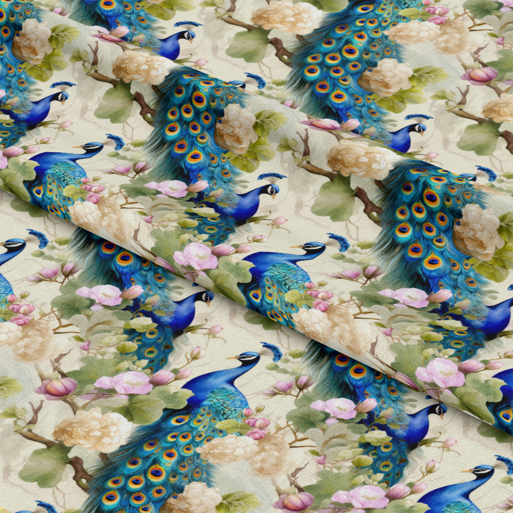 Watercolor Peacocks Pattern 2 Quilting Cotton Fabric