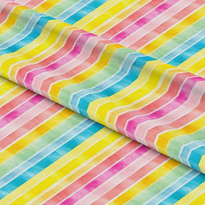 Watercolor Rainbow Stripes Pattern 12 Quilting Cotton Fabric