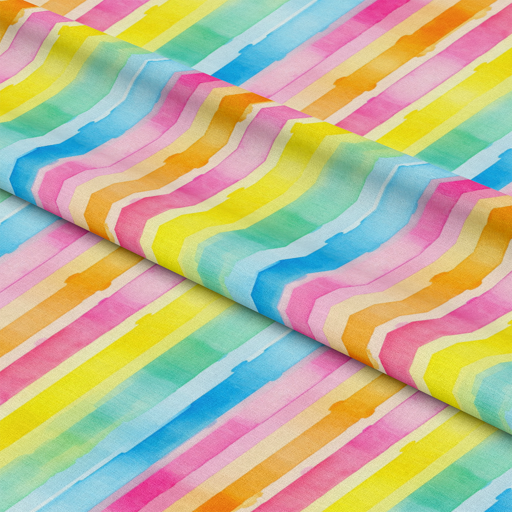 Watercolor Rainbow Stripes Pattern 1 Quilting Cotton Fabric