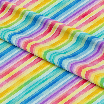 Watercolor Rainbow Stripes Pattern 3 Quilting Cotton Fabric