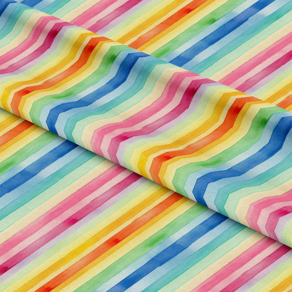 Watercolor Rainbow Stripes Pattern 6 Quilting Cotton Fabric