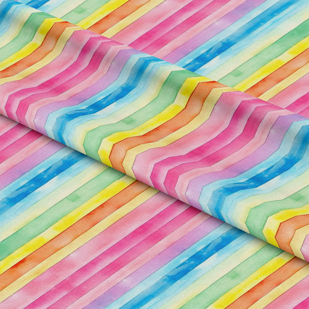 Watercolor Rainbow Stripes Pattern 9 Quilting Cotton Fabric