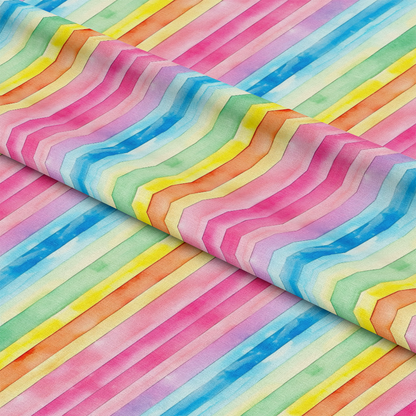 Watercolor Rainbow Stripes Pattern 9 Quilting Cotton Fabric