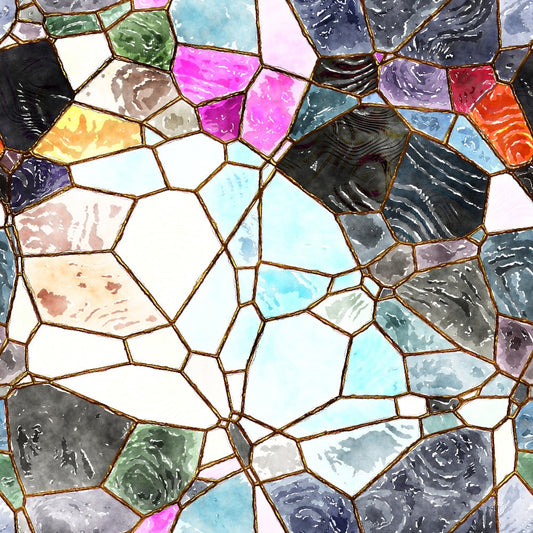 Watercolor Stained Glass Pattern 13 Quilting Cotton Fabric
