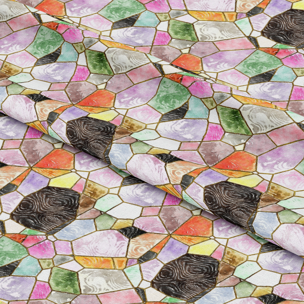Watercolor Stained Glass Pattern 8 Quilting Cotton Fabric