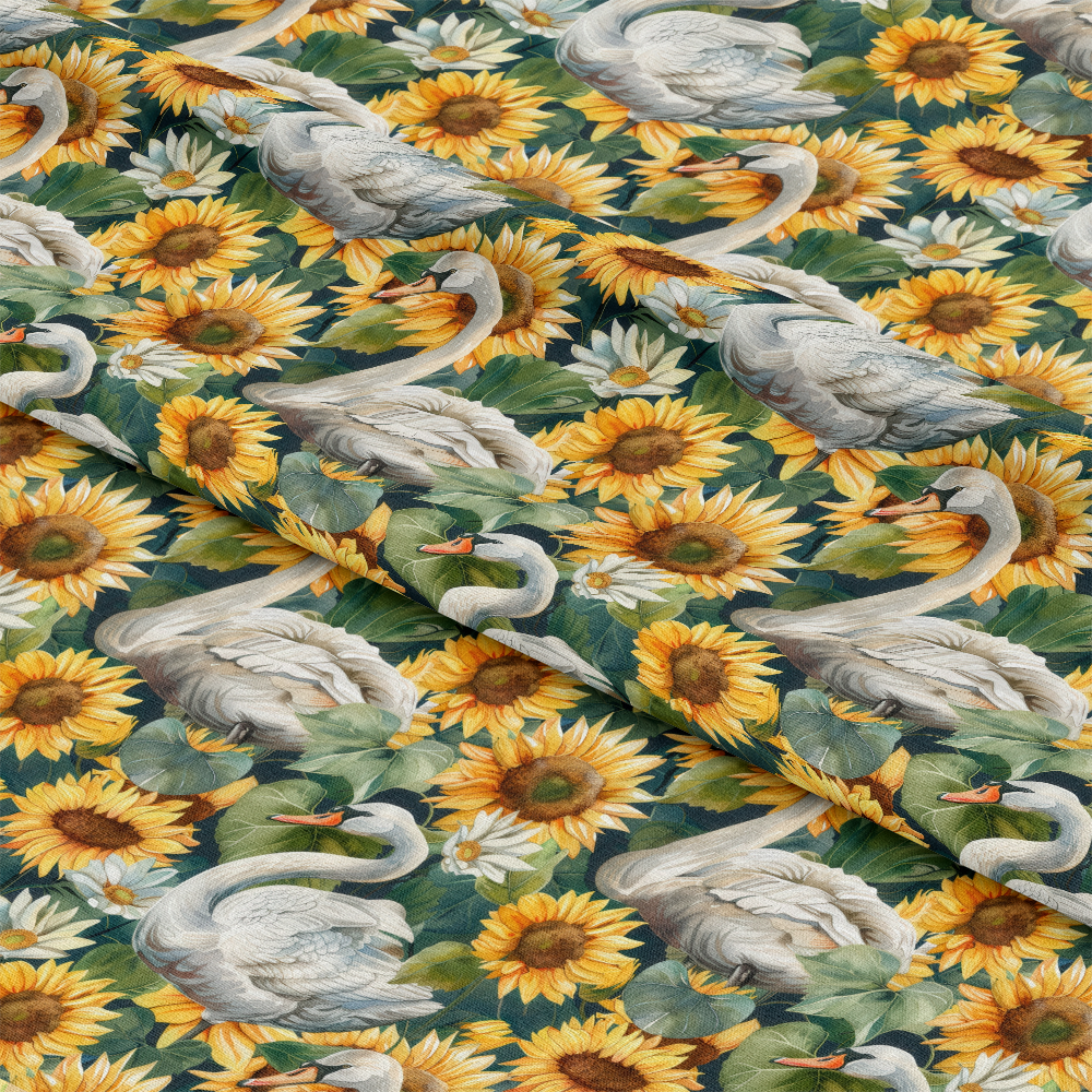 Watercolor Swan Sunflowers Pattern 10 Quilting Cotton Fabric