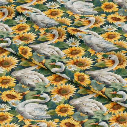 Watercolor Swan Sunflowers Pattern 10 Quilting Cotton Fabric