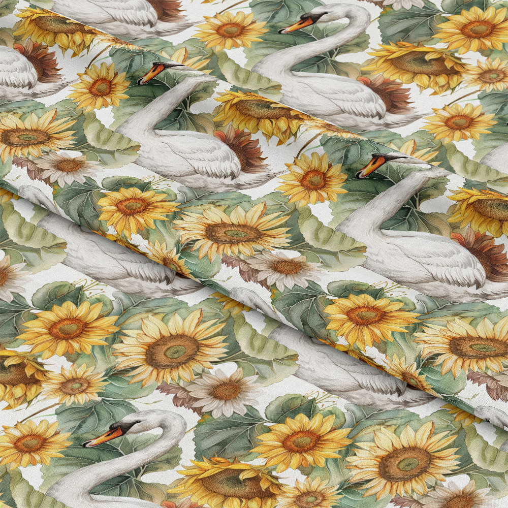 Watercolor Swan Sunflowers Pattern 11 Quilting Cotton Fabric