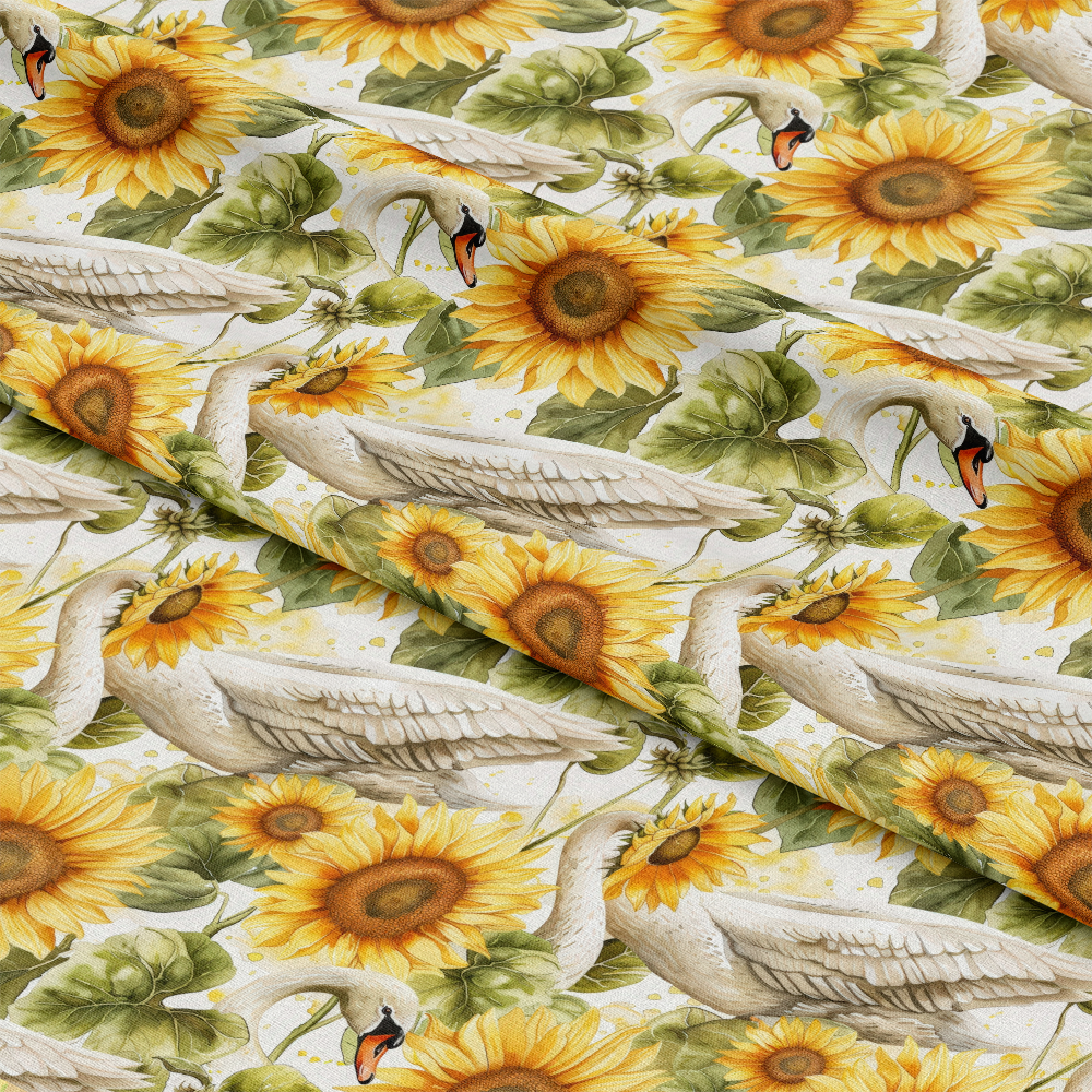 Watercolor Swan Sunflowers Pattern 12 Quilting Cotton Fabric