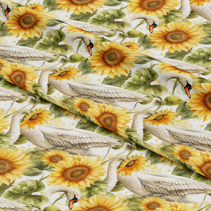 Watercolor Swan Sunflowers Pattern 12 Quilting Cotton Fabric
