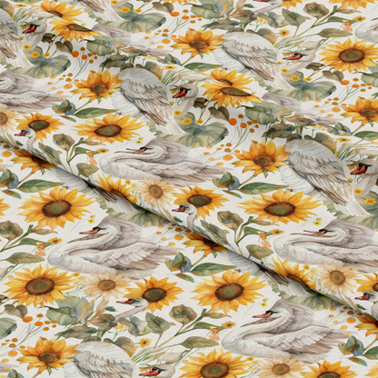 Watercolor Swan Sunflowers Pattern 2 Quilting Cotton Fabric