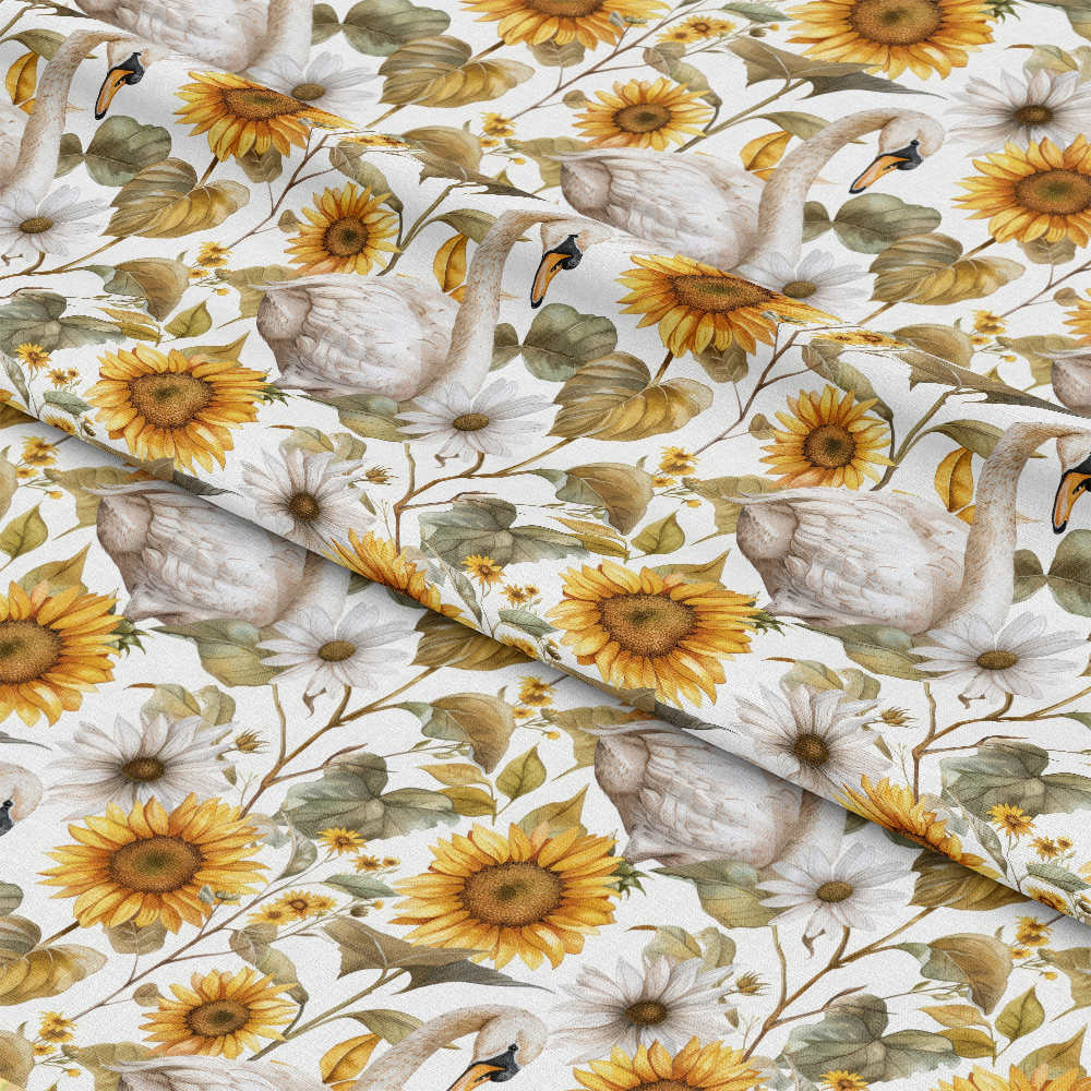 Watercolor Swan Sunflowers Pattern 6 Quilting Cotton Fabric