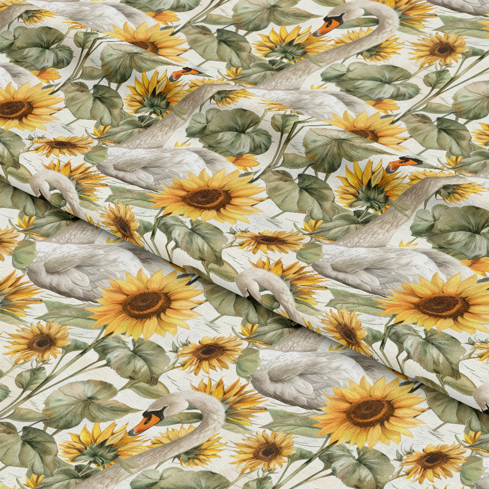 Watercolor Swan Sunflowers Pattern 7 Quilting Cotton Fabric