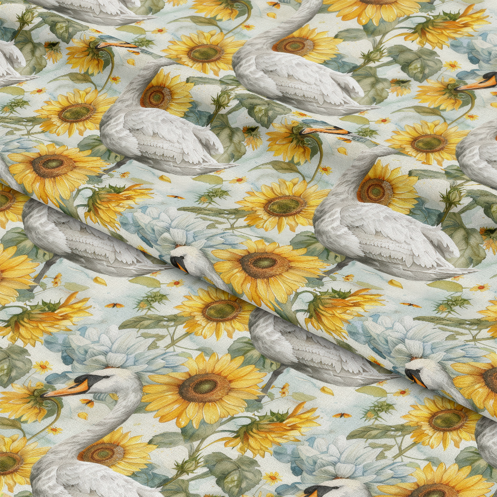 Watercolor Swan Sunflowers Pattern 8 Quilting Cotton Fabric