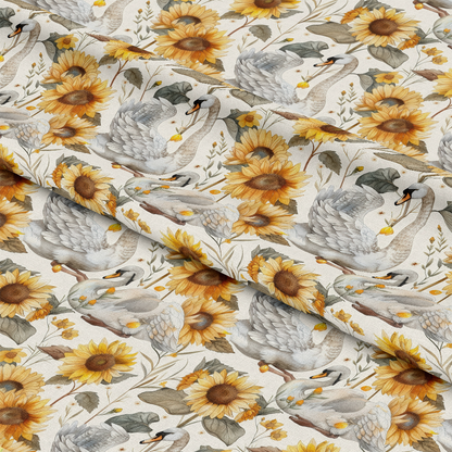 Watercolor Swan Sunflowers Pattern 9 Quilting Cotton Fabric