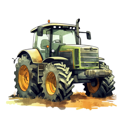 Watercolor Tractor Fabric Panel featuring a detailed watercolor tractor illustration on premium quilting cotton fabric.