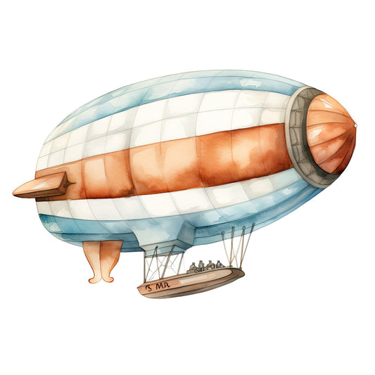 Watercolor Zeppelin Fabric Panel featuring a detailed vintage airship design on premium quilting cotton printed in the USA.