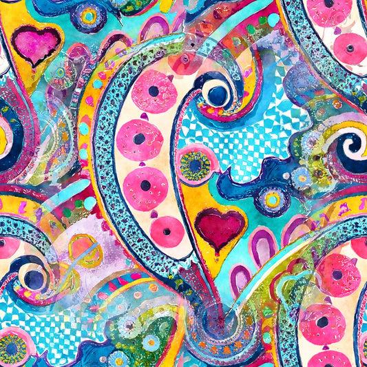 Watercolor Boho Patterns Pattern 3 Quilting Cotton Fabric