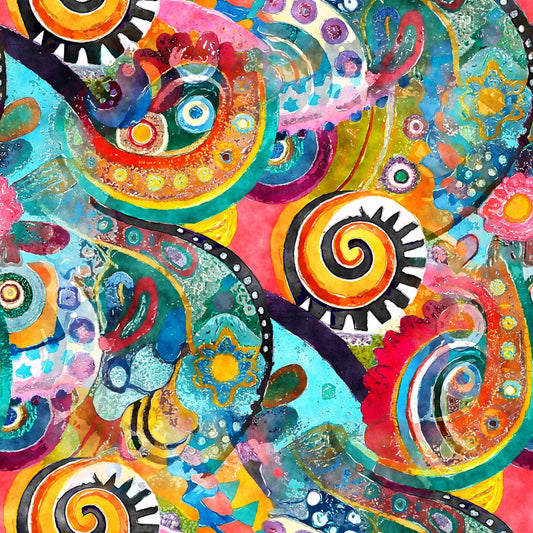 Watercolor Boho Patterns Pattern 7 Quilting Cotton Fabric