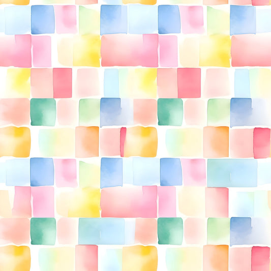 Watercolor Checkered Gingham Pattern 12 Quilting Cotton Fabric