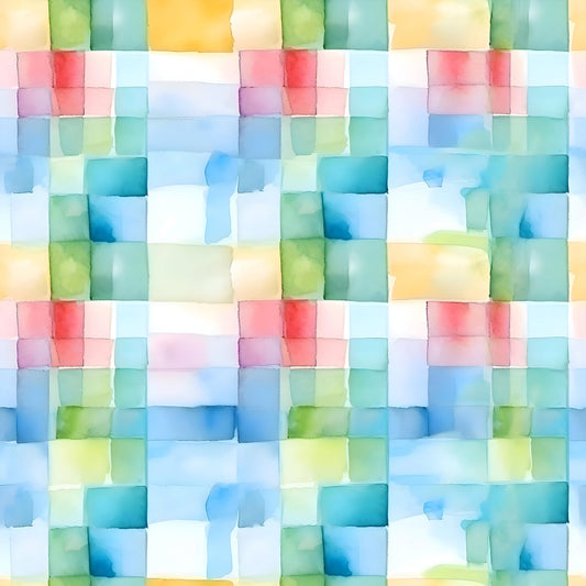 Watercolor Checkered Gingham Pattern 1 Quilting Cotton Fabric