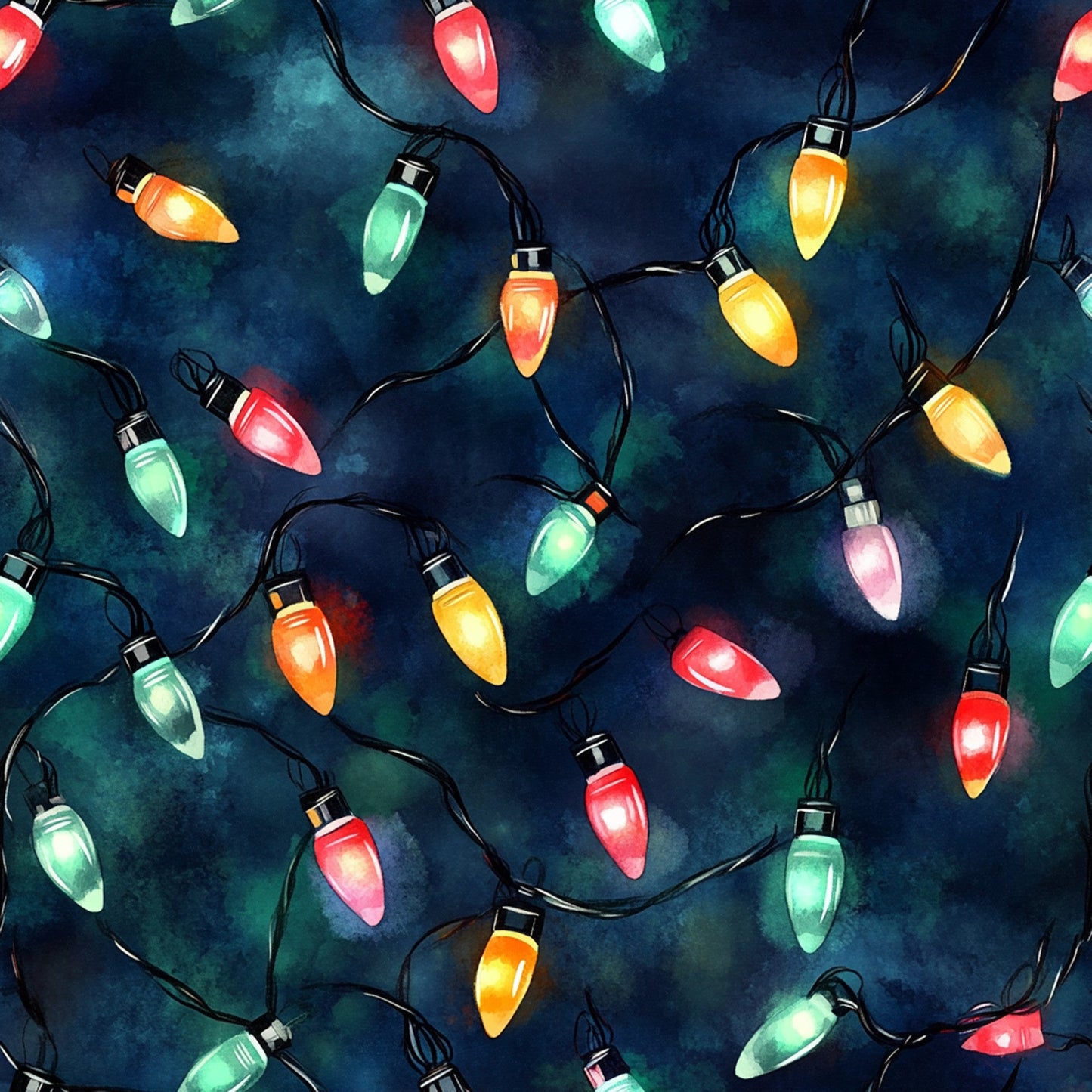 Watercolor Christmas Lights Pattern 1 Quilting Cotton Fabric