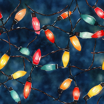 Watercolor Christmas Lights Pattern 12 Quilting Cotton Fabric