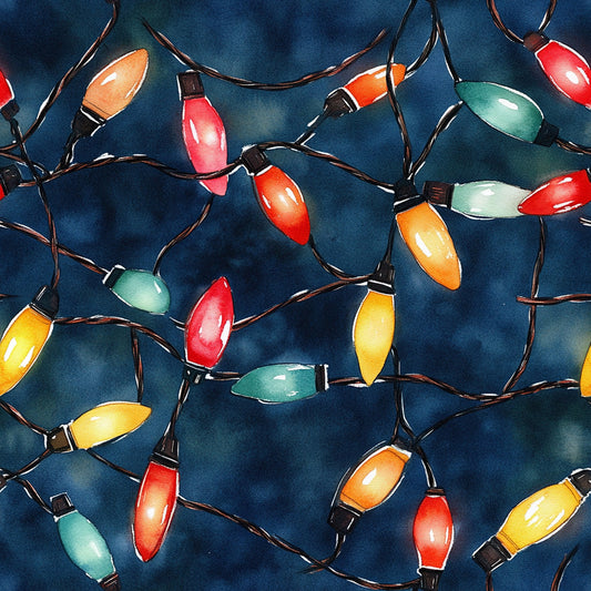 Watercolor Christmas Lights Pattern 12 Quilting Cotton Fabric