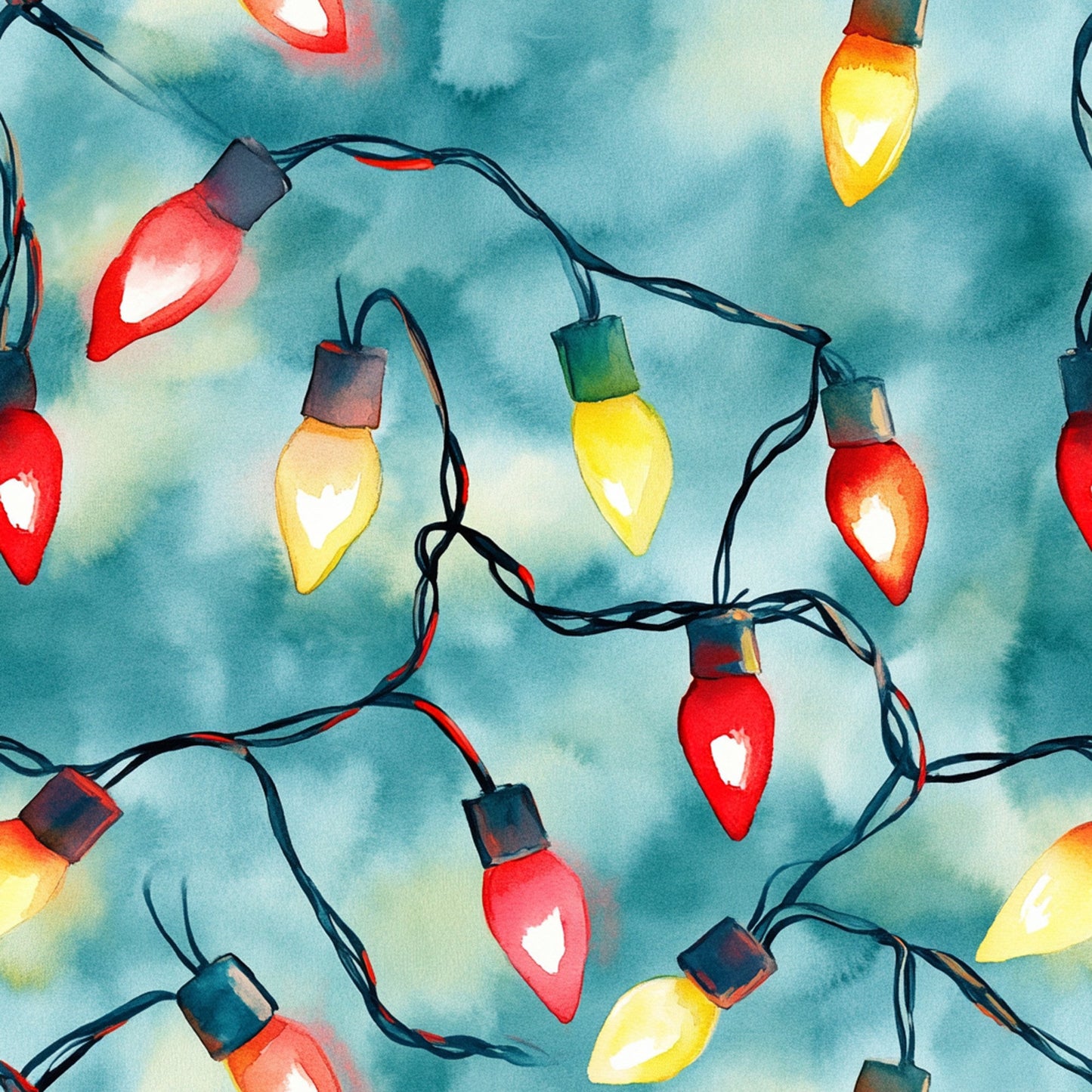 Watercolor Christmas Lights Pattern 3 Quilting Cotton Fabric