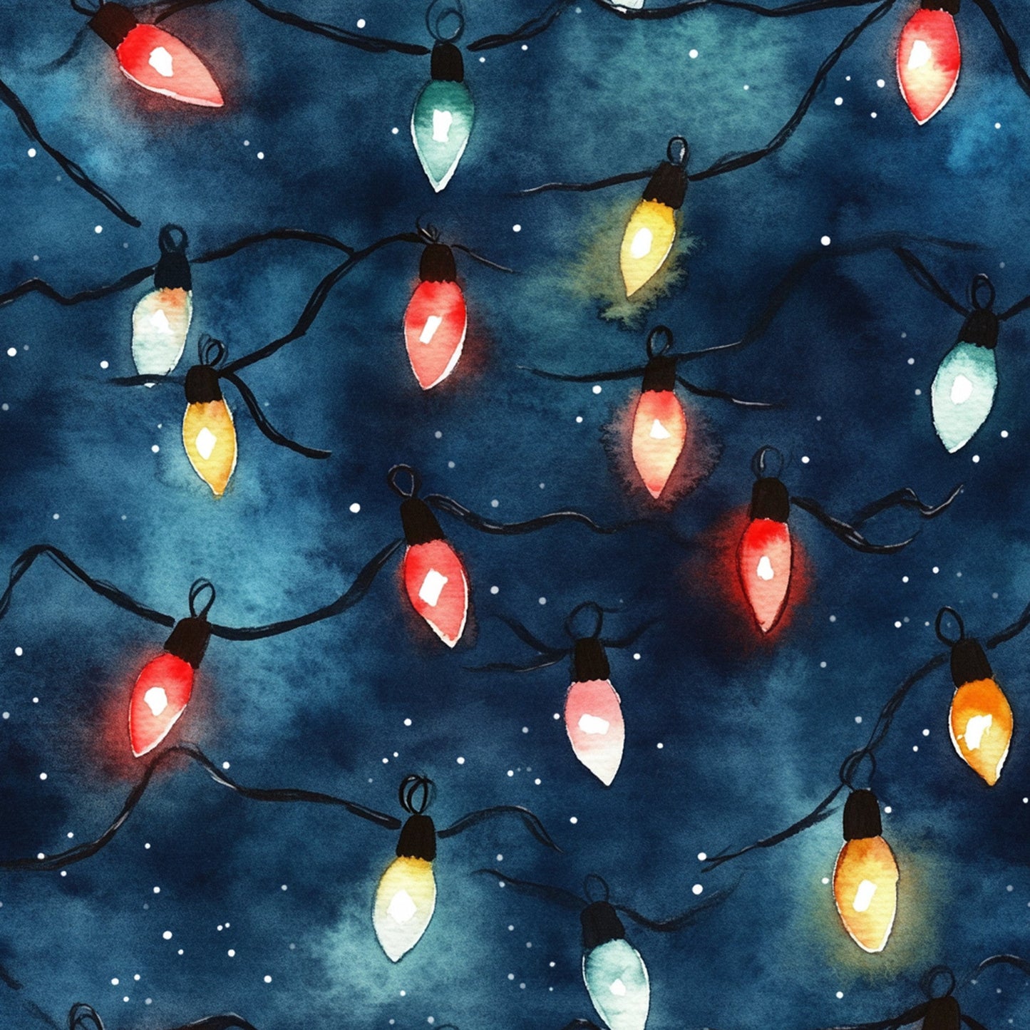 Watercolor Christmas Lights Pattern 4 Quilting Cotton Fabric