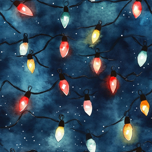 Watercolor Christmas Lights Pattern 4 Quilting Cotton Fabric
