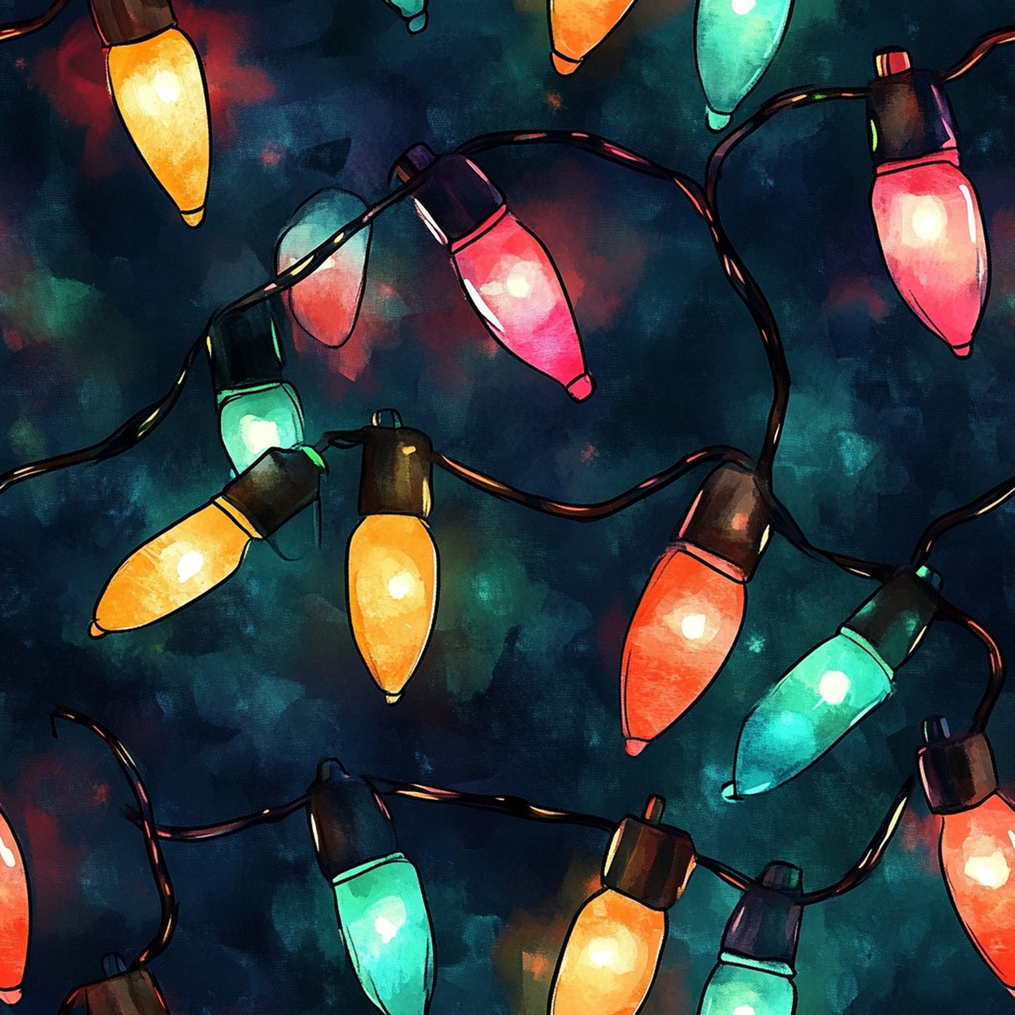 Watercolor Christmas Lights Pattern 5 Quilting Cotton Fabric