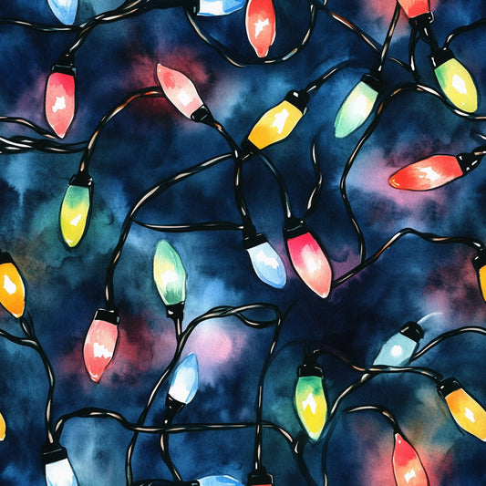 Watercolor Christmas Lights Pattern 6 Quilting Cotton Fabric