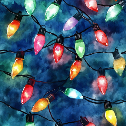 Watercolor Christmas Lights Pattern 8 Quilting Cotton Fabric