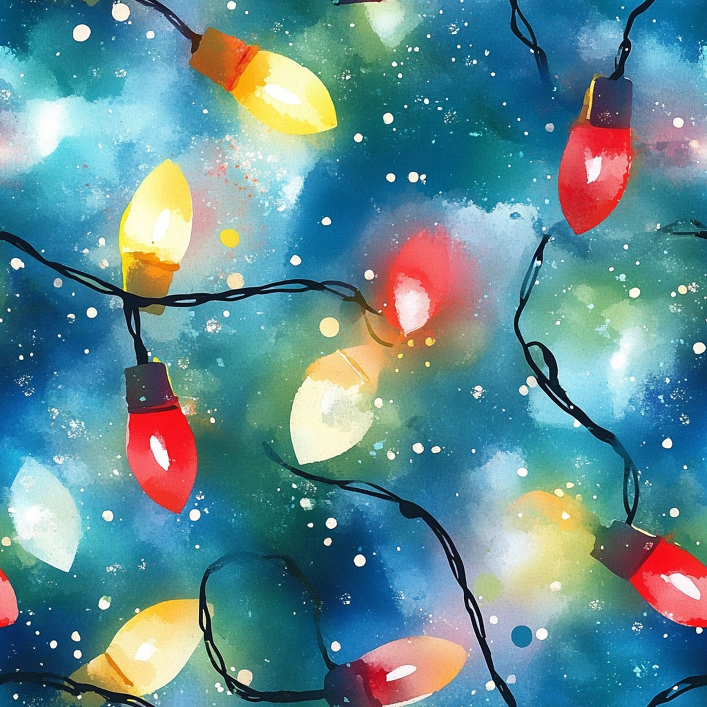Watercolor Christmas Lights Pattern 9 Quilting Cotton Fabric