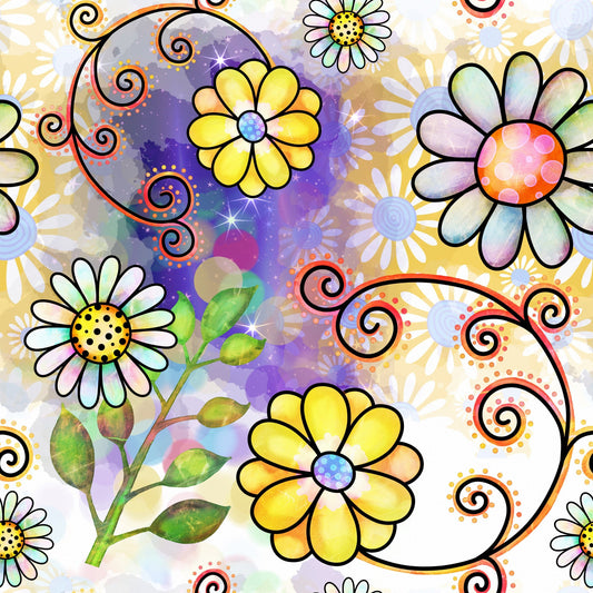 Watercolor Floral Collage Pattern 1 Quilting Cotton Fabric