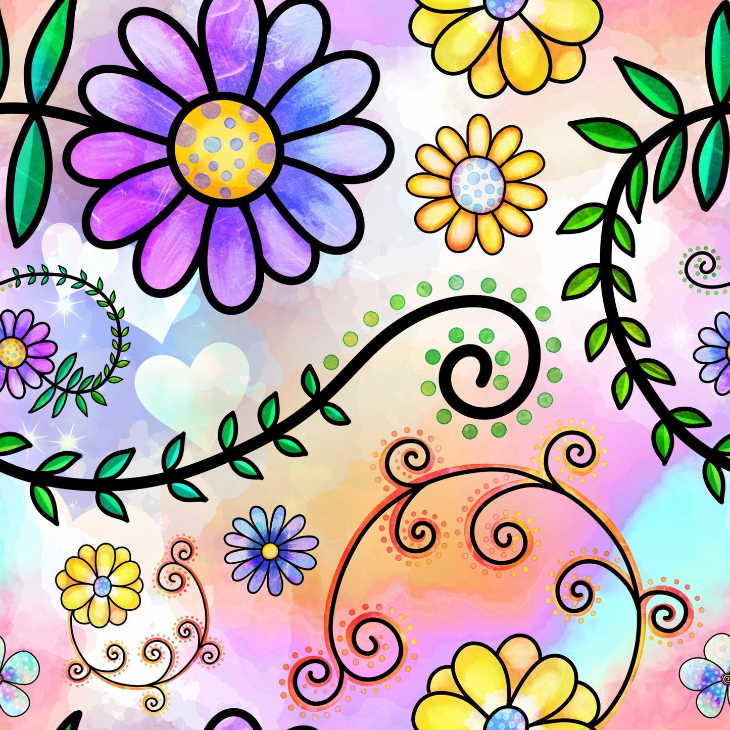 Watercolor Floral Collage Pattern 11 Quilting Cotton Fabric