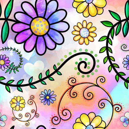 Watercolor Floral Collage Pattern 11 Quilting Cotton Fabric