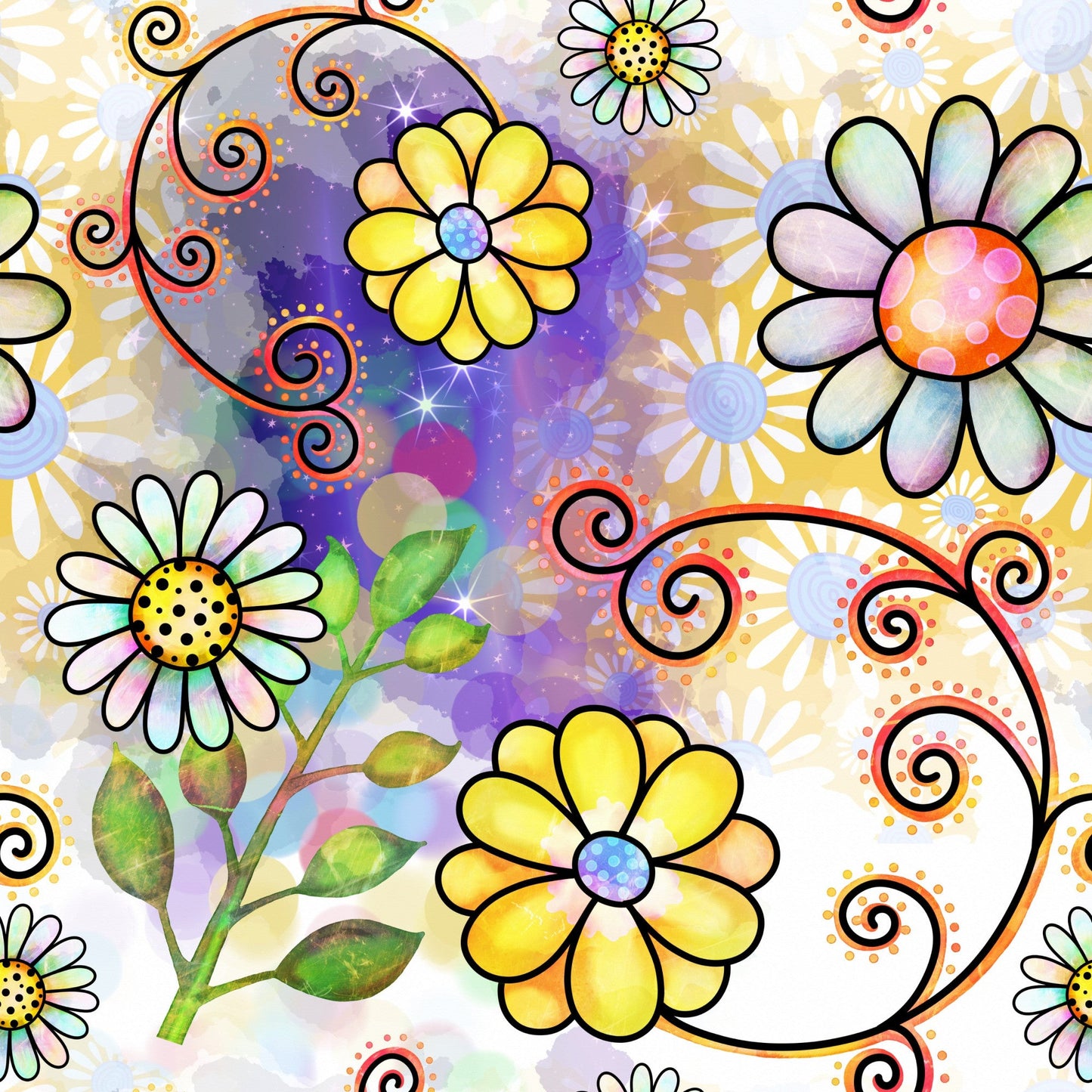 Watercolor Floral Collage Pattern 1 Quilting Cotton Fabric