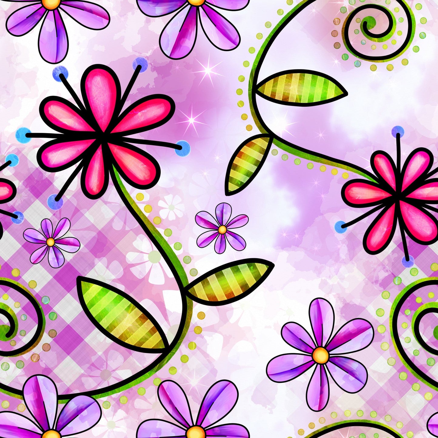 Watercolor Floral Collage Pattern 4 Quilting Cotton Fabric
