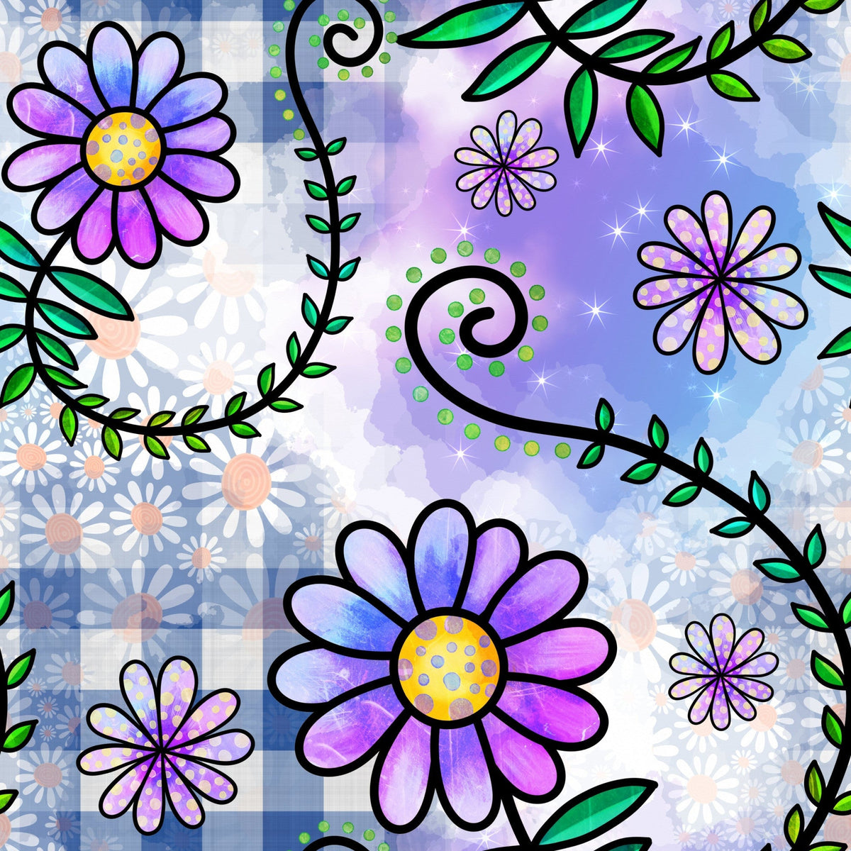 Doodle Blooms Pattern 5 Minky Fabric