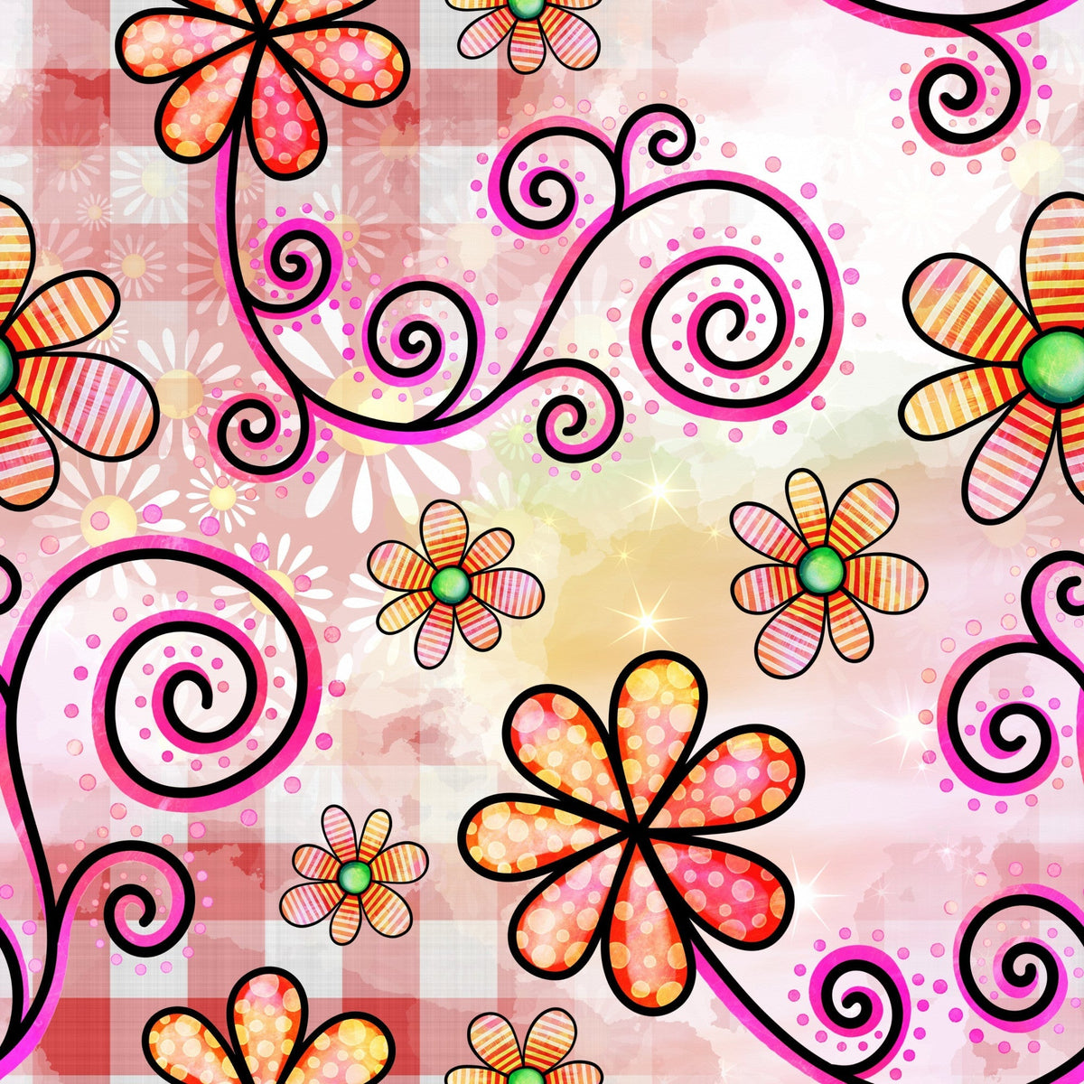 Doodle Blooms Pattern 6 Minky Fabric