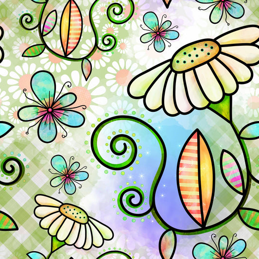 Watercolor Floral Collage Pattern 7 Quilting Cotton Fabric