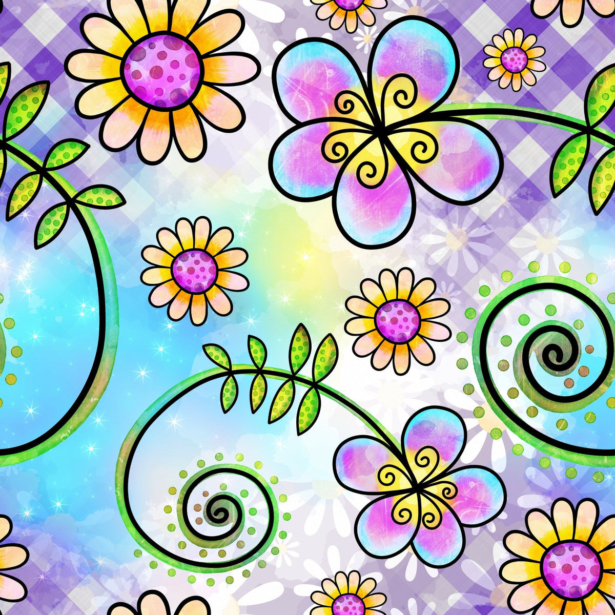 Doodle Blooms Pattern 9 Minky Fabric