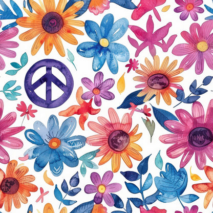 Groovy Peace Blooms Pattern 2 Minky Fabric
