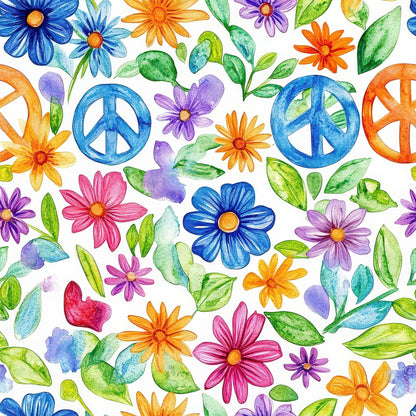 Watercolor Hippie Flower Pattern 9 Quilting Cotton Fabric
