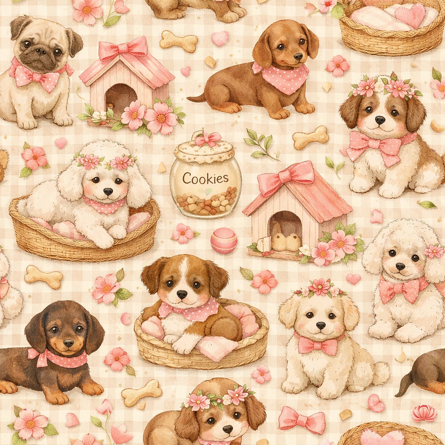 Watercolor Pet Dog Pattern 1 Quilting Cotton Fabric