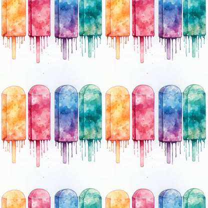 Watercolor Summer Popsicle Pattern 1 Quilting Cotton Fabric